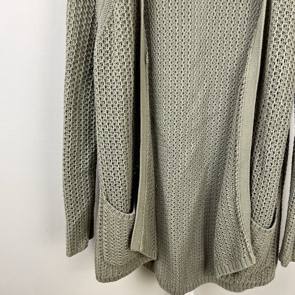 J. Jill Open Front Cardigan Sweater Womens Medium Green Open Knit Cotton Blend - Picture 3 of 7